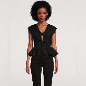 NWT TOVE Elen Organic Cotton Tie-Front Blouse Black Size US 10 Holt Renfrew